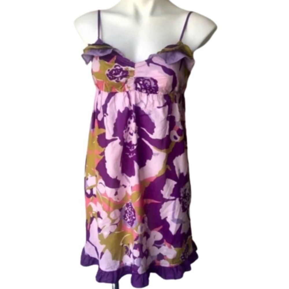 Anthropologie Lilka Cotton Purple Floral Ruffled Sundress S